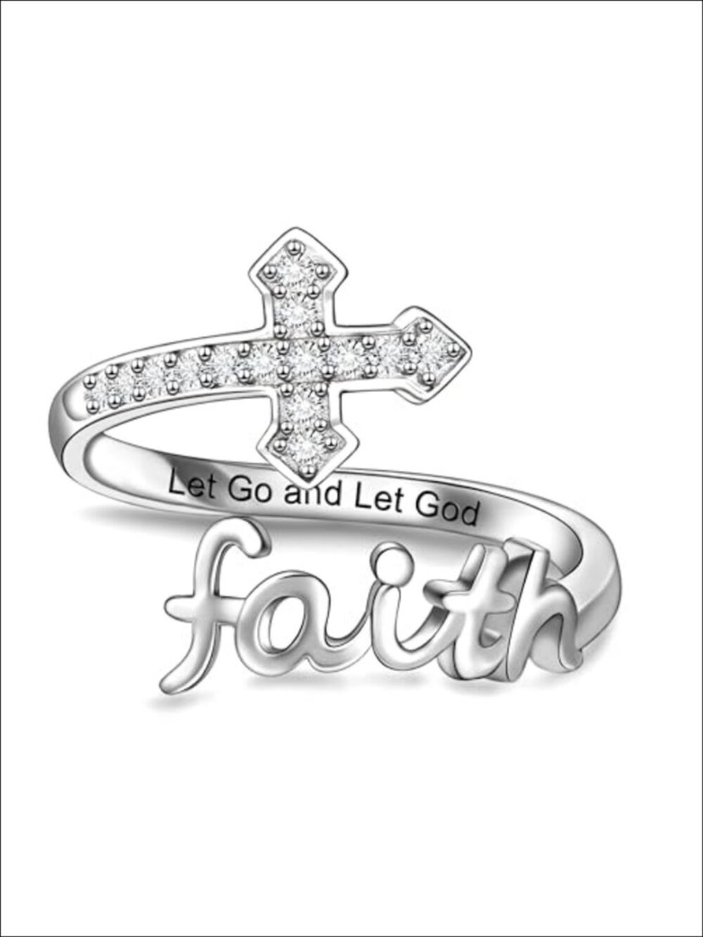 925 Sterling Silver Cross Faith Ring Adjustable Inspirational Jewelry